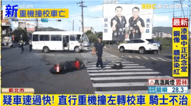 驚悚畫(huà)面曝光！重機(jī)撞上校車(chē)小巴 騎士噴飛重傷不治